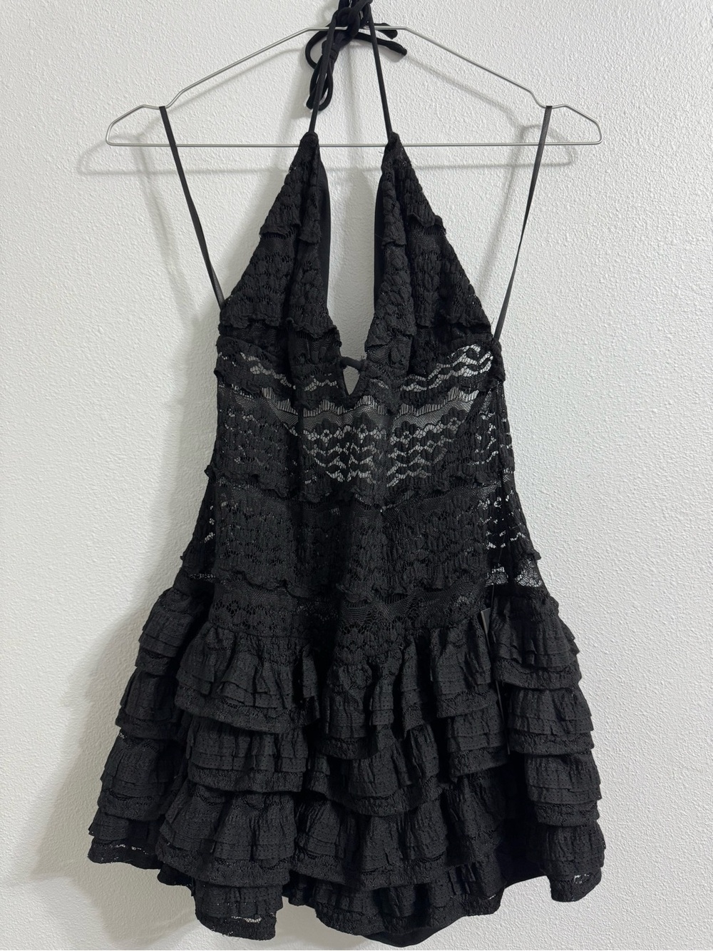 nwt White Fox Tear It Up halter playsuit Black Lace Ruffle romper mini Dress L - Picture 10 of 14